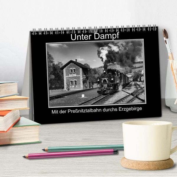 Produktbild: Unter Dampf - Mit der Pre&szlig;nitztalbahn durchs Erzgebirge (Tischkalender 2026 DIN A5 quer), CALVENDO Monatskalender