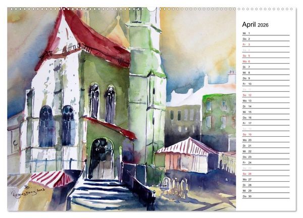 Produktbild: Aquarelle - quer durch Europa (Wandkalender 2026 DIN A2 quer), CALVENDO Monatskalender