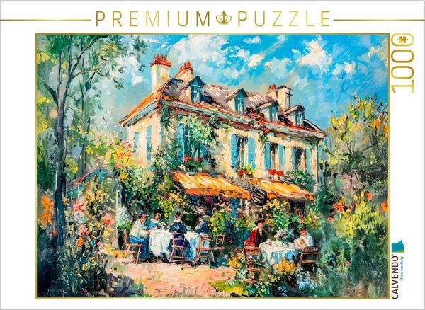 Produktbild: CALVENDO Puzzle Impressionistische Villa mit Menschen im Garten an Tischen | 1000 Teile Lege-Gr&ouml;&szlig;e 64x48cm Foto-Puzzle f&uuml;r gl&uuml;ckliche Stunden