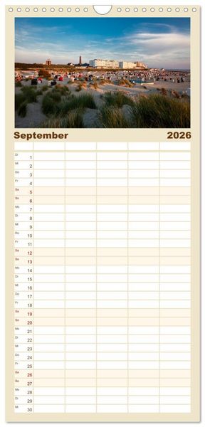 Produktbild: Familienplaner 2026 - Borkum - Inselblicke mit 5 Spalten (Wandkalender, 21 x 45 cm) CALVENDO