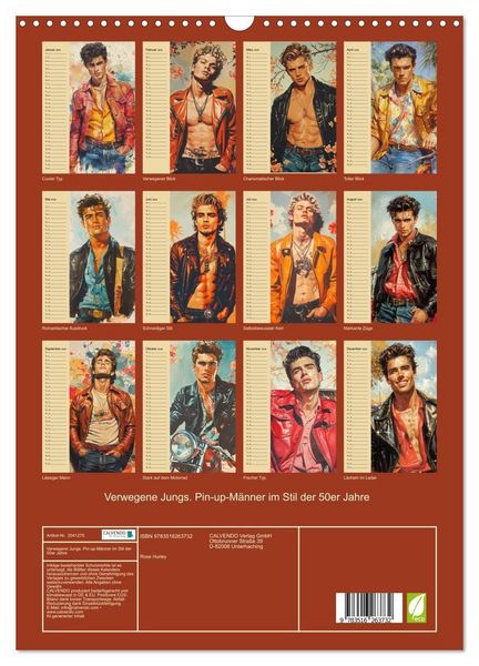Produktbild: Verwegene Jungs. Pin-up-M&auml;nner im Stil der 50er Jahre (Wandkalender 2026 DIN A3 hoch), CALVENDO Monatskalender