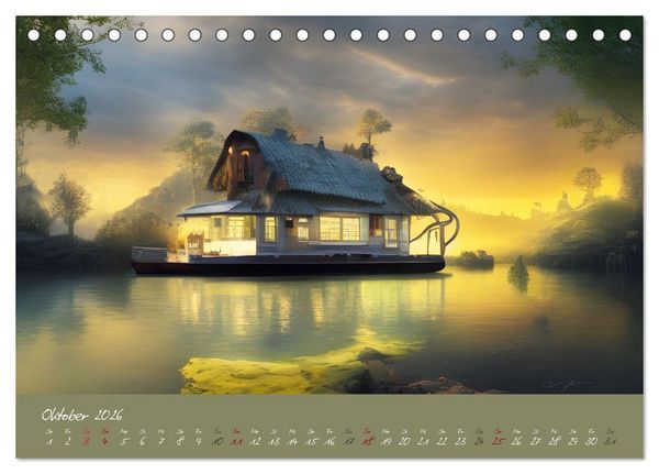 Produktbild: Romantische Fantasy Hausboote Magische Stimmungen in der D&auml;mmerung (Tischkalender 2026 DIN A5 quer), CALVENDO Monatskalender