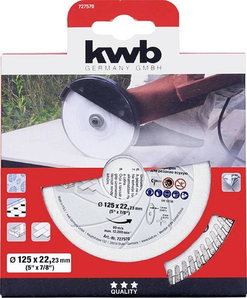 Produktbild: Kwb 727570 Diamanttrennscheibe Durchmesser 125mm Bohrungs-&Oslash; 22.23mm 1St.