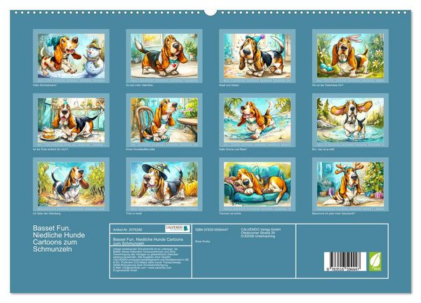 Produktbild: Basset Fun. Niedliche Hunde Cartoons zum Schmunzeln (hochwertiger Premium Wandkalender 2026 DIN A2 quer), Kunstdruck in Hochglanz