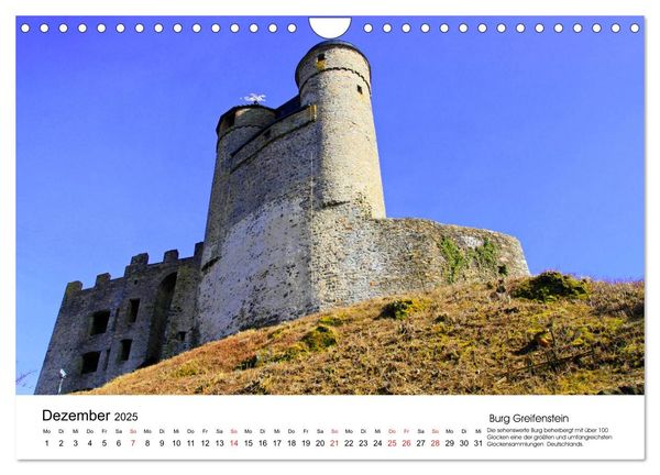 Deutschlands Burgen - besondere Burgen und schöne Schlösser (Wandkalender 2025 DIN A4 quer), CALVENDO Monatskalender