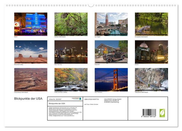 Produktbild: Blickpunkte der USA (hochwertiger Premium Wandkalender 2026 DIN A2 quer), Kunstdruck in Hochglanz