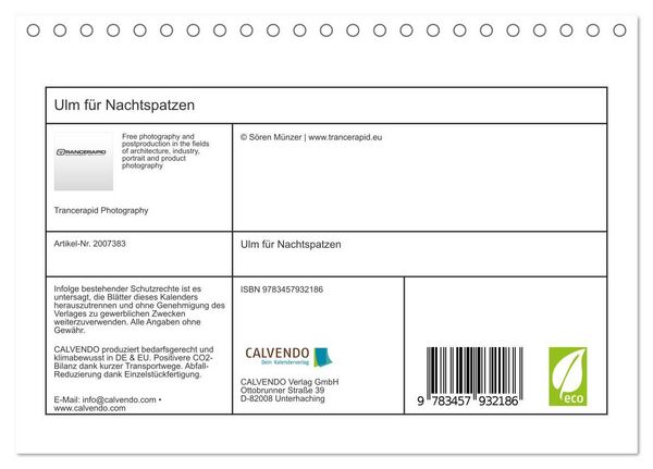 Produktbild: Ulm f&uuml;r Nachtspatzen (Tischkalender 2026 DIN A5 quer), CALVENDO Monatskalender