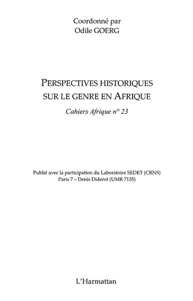 Produktbild: Perspectives historiques sur le genre en Afrique