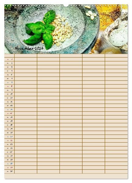 Produktbild: Italienische K&uuml;che mit Familienplaner (hochwertiger Premium Wandkalender 2026 DIN A2 hoch), Kunstdruck in Hochglanz