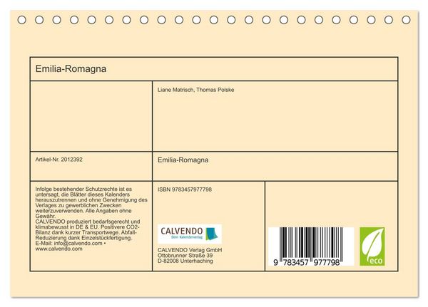 Produktbild: Emilia-Romagna (Tischkalender 2026 DIN A5 quer), CALVENDO Monatskalender