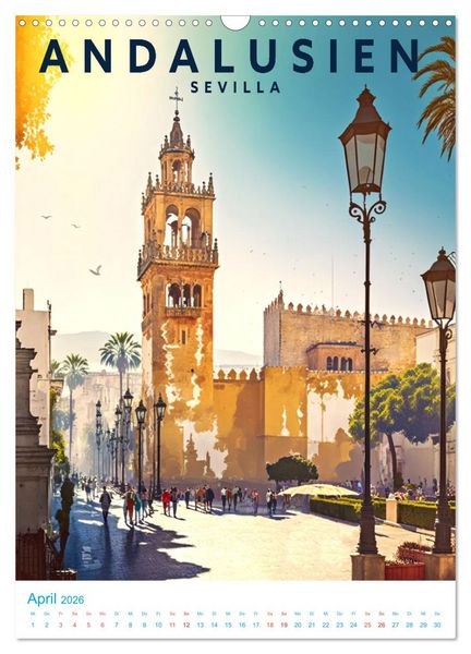 Produktbild: Andalusien - Old School Poster Style (Wandkalender 2026 DIN A3 hoch), CALVENDO Monatskalender