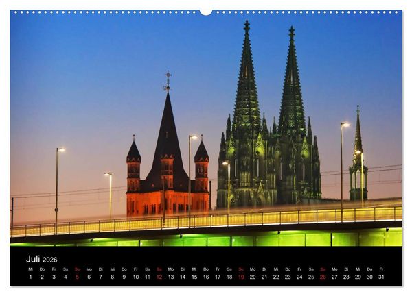 Produktbild: K&ouml;ln bei Nacht - dunkelbunte Stadt (hochwertiger Premium Wandkalender 2026 DIN A2 quer), Kunstdruck in Hochglanz