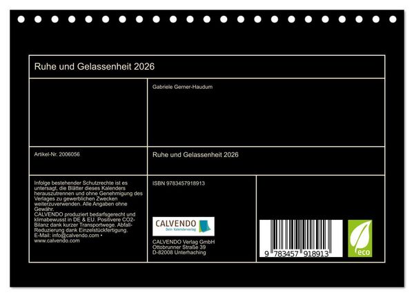 Produktbild: Ruhe und Gelassenheit 2026 (Tischkalender 2026 DIN A5 quer), CALVENDO Monatskalender