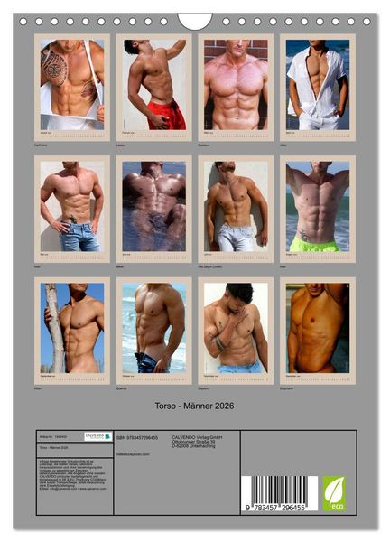 Produktbild: Torso - M&auml;nner 2026 (Wandkalender 2026 DIN A4 hoch), CALVENDO Monatskalender