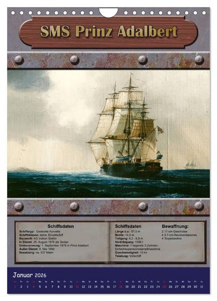 Produktbild: Die kaiserliche Marine 1871 - 1918 (Wandkalender 2026 DIN A4 hoch), CALVENDO Monatskalender