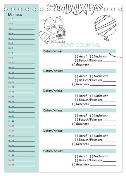 Produktbild: Geburtstagsplaner Doodle Tiere - F&uuml;r Termine, Geschenke, Eventdetails & mehr (Tischkalender 2026 DIN A5 hoch), CALVENDO Monatskalender
