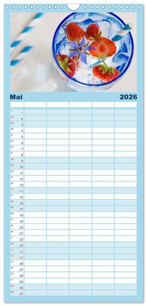 Produktbild: Familienplaner 2026 - Frisches Aromawasser mit 5 Spalten (Wandkalender, 21 x 45 cm) CALVENDO