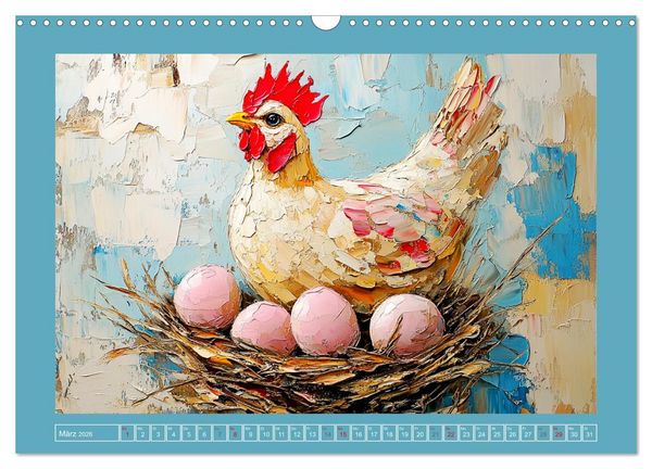 Produktbild: Federleichte Sch&ouml;nheiten. Duftige H&uuml;hner-Paintings (Wandkalender 2026 DIN A3 quer), CALVENDO Monatskalender