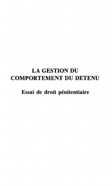 Produktbild: La Gestion du Comportement du Detenu