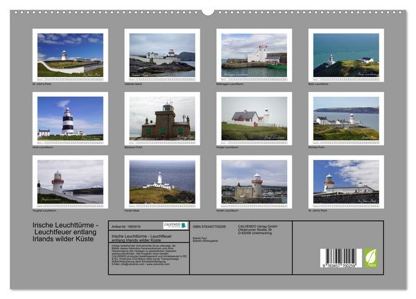 Produktbild: Irische Leuchtt&uuml;rme - Leuchtfeuer entlang Irlands wilder K&uuml;ste (hochwertiger Premium Wandkalender 2026 DIN A2 quer), Kunstdruck in Hochglanz