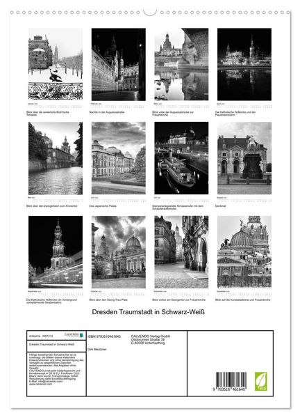 Produktbild: Dresden Traumstadt in Schwarz-Wei&szlig; (hochwertiger Premium Wandkalender 2026 DIN A2 hoch), Kunstdruck in Hochglanz