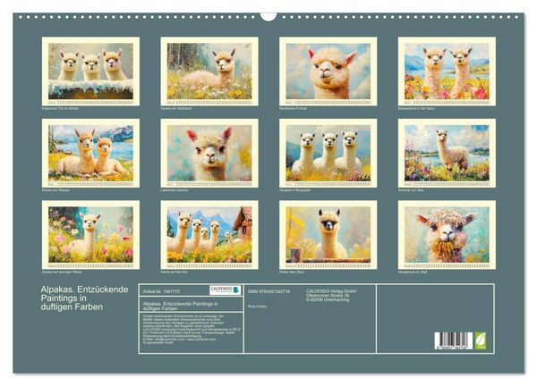 Produktbild: Alpakas. Entz&uuml;ckende Paintings in duftigen Farben (Wandkalender 2026 DIN A2 quer), CALVENDO Monatskalender