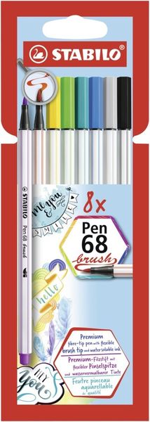Premium-Filzstift mit Pinselspitze für variable Strichstärken - STABILO Pen 68 brush - 8er Pack - mit 8 verschiedenen Fa