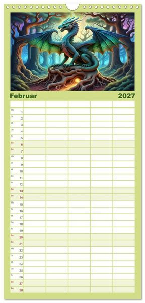 Produktbild: Familienplaner 2027 - Drachen - Mystische Wesen mit 5 Spalten (Wandkalender, 21 x 45 cm) CALVENDO