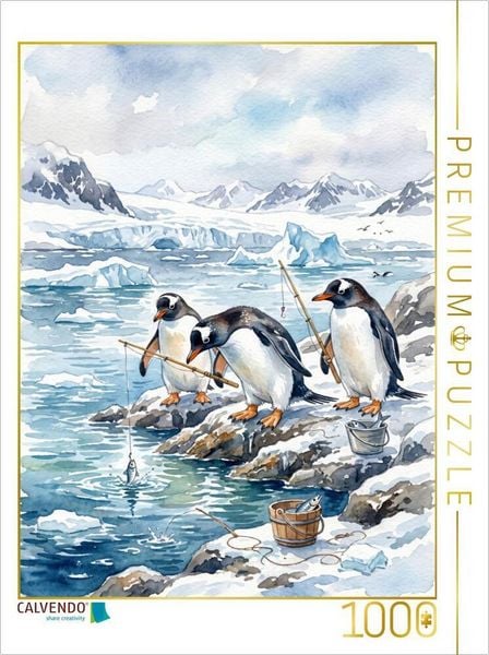 CALVENDO Puzzle Pinguine beim Angeln | 1000 Teile Lege-Größe 64x48cm Foto-Puzzle für glückliche Stunden