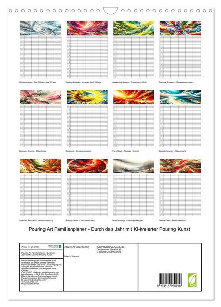 Produktbild: Pouring Art Familienplaner - Durch das Jahr mit KI-kreierter Pouring Kunst (Wandkalender 2026 DIN A3 hoch), CALVENDO Monatskalender