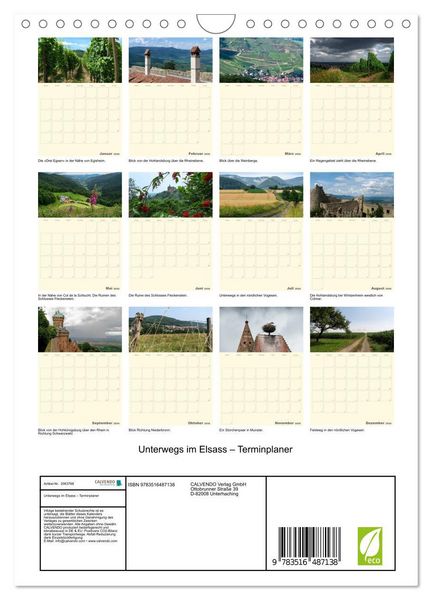 Produktbild: Unterwegs im Elsass &ndash; Terminplaner (Wandkalender 2026 DIN A4 hoch), CALVENDO Monatskalender