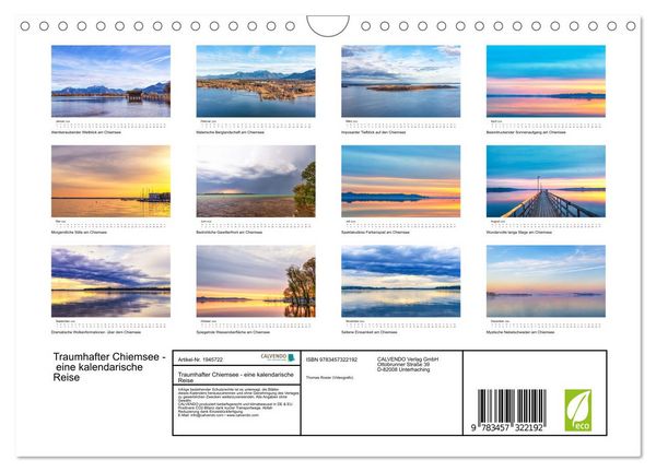 Produktbild: Traumhafter Chiemsee - eine kalendarische Reise (Wandkalender 2026 DIN A4 quer), CALVENDO Monatskalender