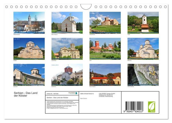 Produktbild: Serbien - Das Land der Kl&ouml;ster (Wandkalender 2026 DIN A4 quer), CALVENDO Monatskalender
