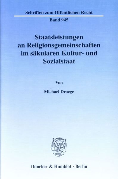 Produktbild: Staatsleistungen an Religionsgemeinschaften im s&auml;kularen Kultur- und Sozialstaat.