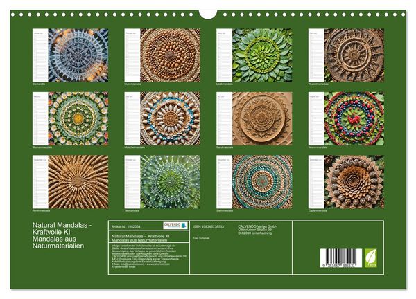 Produktbild: Natural Mandalas - Kraftvolle KI Mandalas aus Naturmaterialien (Wandkalender 2026 DIN A3 quer), CALVENDO Monatskalender