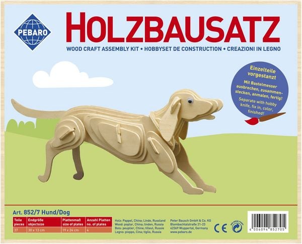 Produktbild: PEBARO 852/7 - Holzbausatz Hund, 37 Teile, Holzkonstruktion zum Zusammenstecken