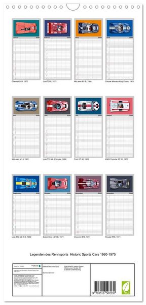 Produktbild: Familienplaner 2026 - Legenden des Rennsports Historic Sports Cars 1960-1975 mit 5 Spalten (Wandkalender, 21 x 45 cm) CALVENDO