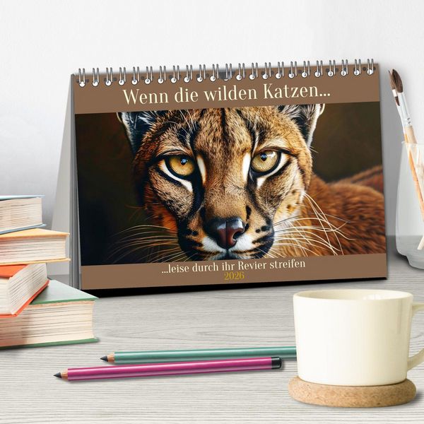 Produktbild: Wenn die wilden Katzen leise durch ihr Revier streifen (Tischkalender 2026 DIN A5 quer), CALVENDO Monatskalender