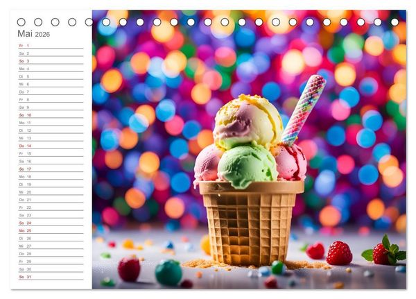 Produktbild: K&ouml;stliche Versuchung - Der zuckers&uuml;&szlig;e Eiscreme Geburtstagskalender mit erfrischenden KI Eisgen&uuml;ssen (Tischkalender 2026 DIN A5 quer), CALVENDO Monatskalender
