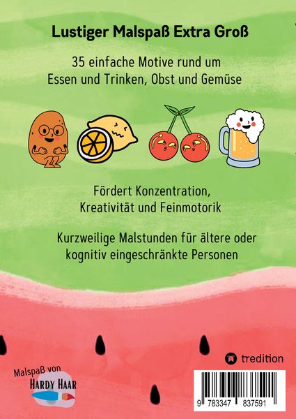 Produktbild: Malbuch f&uuml;r Senioren, Erwachsene, Malanf&auml;nger, Sehbehinderte Lustige Lebensmittel Geschenk f&uuml;r Rentner, Demenzbetreuung, Seniorenarbeit