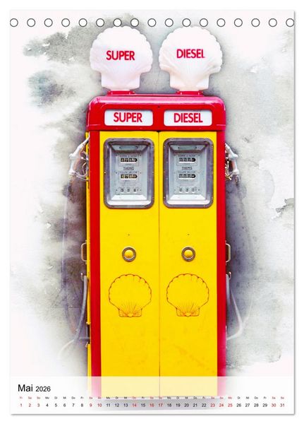 Produktbild: Gasoline - Vintage Tanks&auml;ulen in Szene gesetzt (Tischkalender 2026 DIN A5 hoch), CALVENDO Monatskalender