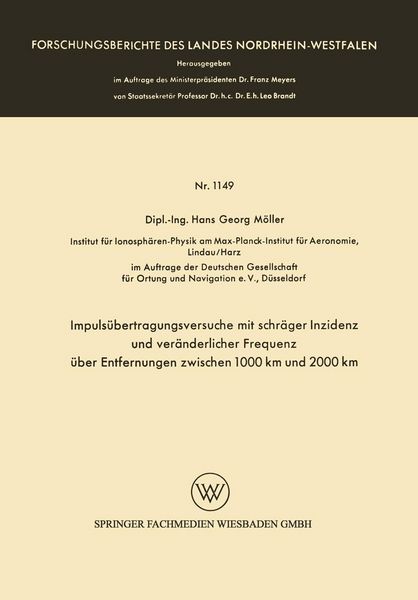 Produktbild: Impuls&uuml;bertragungsversuche mit schr&auml;ger Inzidenz und ver&auml;nderlicher Frequenz &uuml;ber Entfernungen zwischen 1000 km und 2000 km