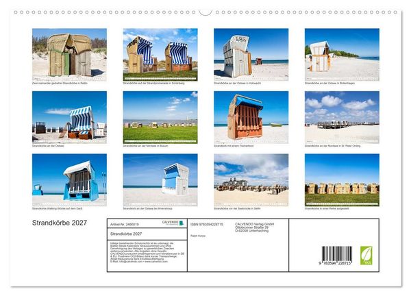 Produktbild: Strandk&ouml;rbe 2027 (hochwertiger Premium Wandkalender 2027 DIN A2 quer), Kunstdruck in Hochglanz