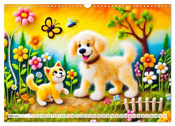 Produktbild: Niedliche Filzhunde - Liebevolle Ideen aus Filz und Wolle (Wandkalender 2026 DIN A3 quer), CALVENDO Monatskalender