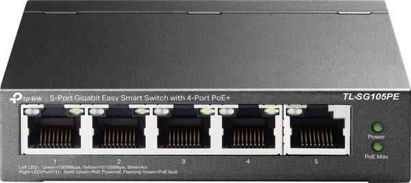 TP-LINK Easy Smart TL-SG105PE Netzwerk Switch TL-SG105PE 5 Port 10 / 100 / 1000 MBit/s PoE-Funktion