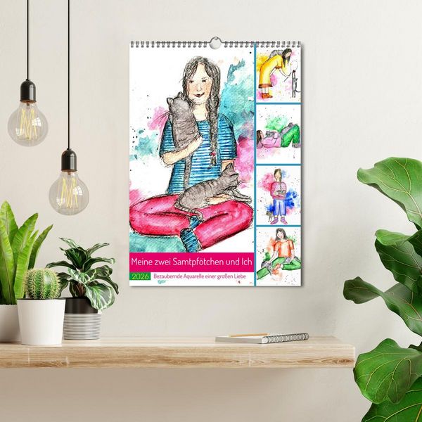 Produktbild: Meine zwei Samtpf&ouml;tchen und Ich - Bezaubernde Aquarelle einer gro&szlig;e Liebe (Wandkalender 2026 DIN A3 hoch), CALVENDO Monatskalender