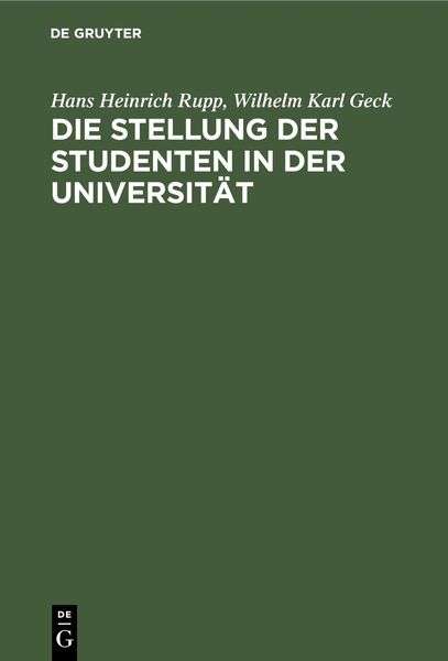Produktbild: Die Stellung der Studenten in der Universit&auml;t