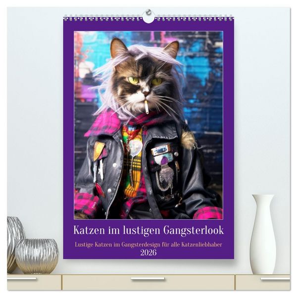 Produktbild: Katzen im lustigen Gangsterlook (hochwertiger Premium Wandkalender 2026 DIN A2 hoch), Kunstdruck in Hochglanz