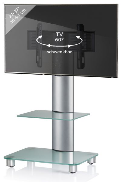 Produktbild: TV Standfu&szlig; St&auml;nder Rack Alu Glas Rollen Blino ZW