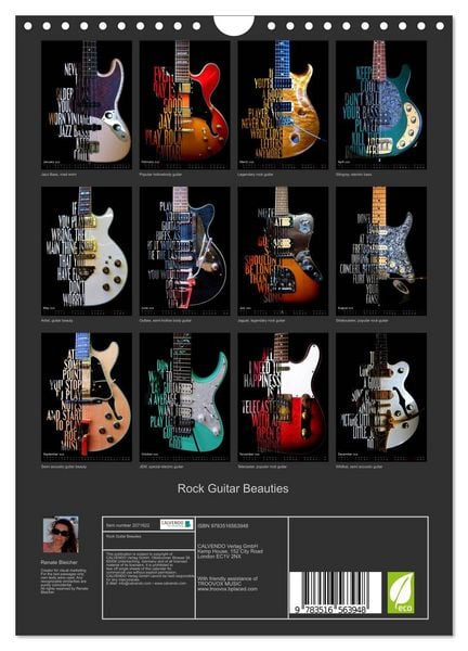 Produktbild: Rock Guitar Beauties (Wall Calendar 2026 DIN A4 portrait), CALVENDO 12 Month Wall Calendar